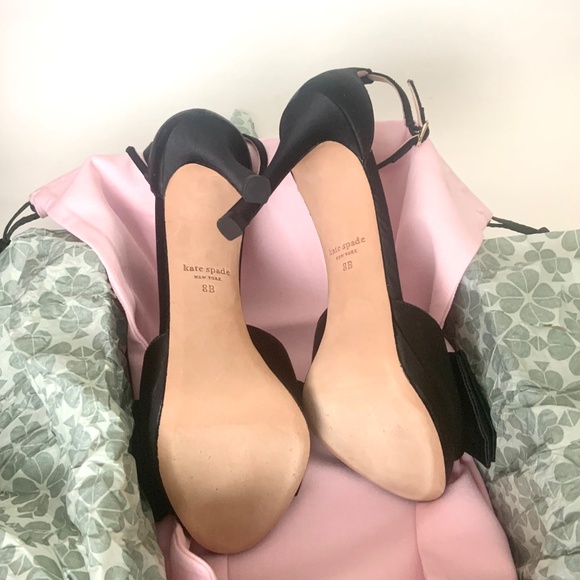 Kate Spade Bridal Bow Black Satin Platform Sandal Stiletto Heel Evening Pumps 8 - Picture 7 of 8